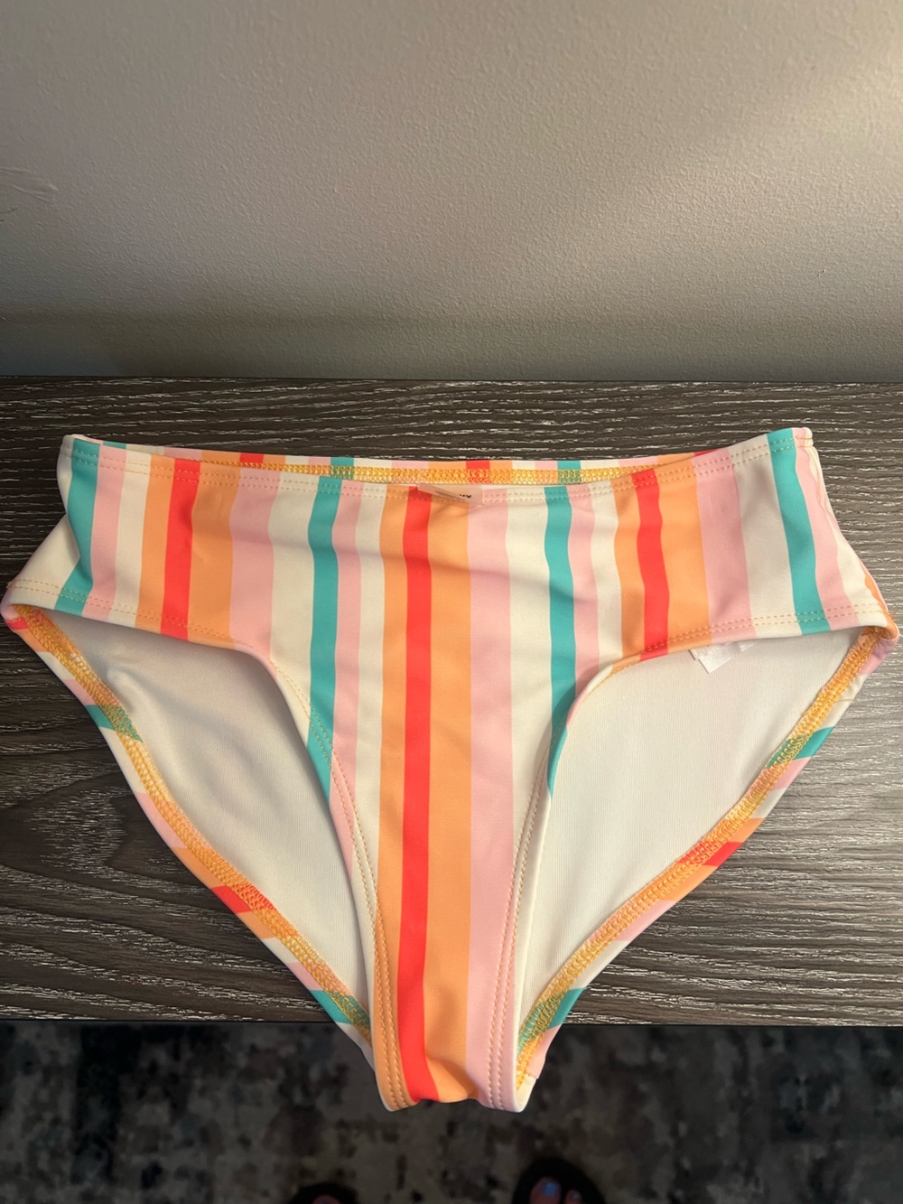 Old Navy Coral Pink and Peach Striped Bathing Suit Bottom Size Medium NEVER WORN